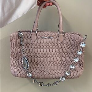 Miu Miu Mauve Quilted Satchel with Crystal Chain
